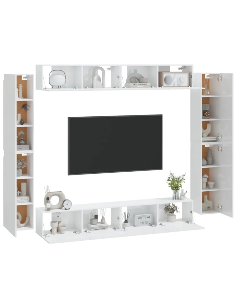 imagem de 8 pcs conjunto móveis de TV，Mobiliário TV de Salon，Combinação Móvel TV madeira processada branco brilhante CFW3051833