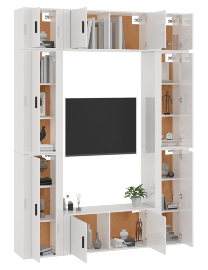 imagem de 8 pcs conjunto móveis de TV，Mobiliário TV de Salon，Combinação Móvel TV madeira processada branco brilhante CFW1563403
