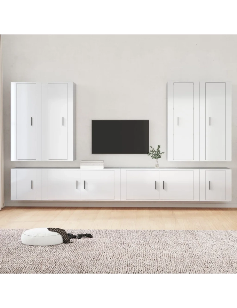 imagem de 8 pcs conjunto móveis de TV，Mobiliário TV de Salon，Combinação Móvel TV madeira processada branco brilhante CFW5053261