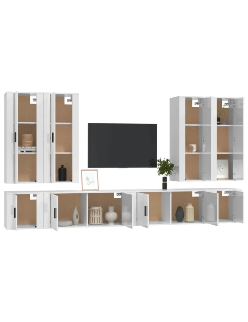 imagem de 8 pcs conjunto móveis de TV，Mobiliário TV de Salon，Combinação Móvel TV madeira processada branco brilhante CFW5053263