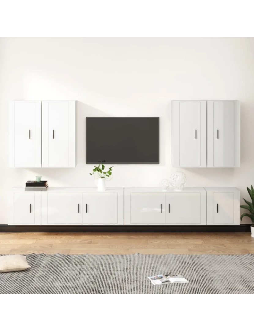 Vidaxl - 8 pcs conjunto móveis de TV，Mobiliário TV de Salon，Combinação Móvel TV madeira processada branco brilhante CFW902616