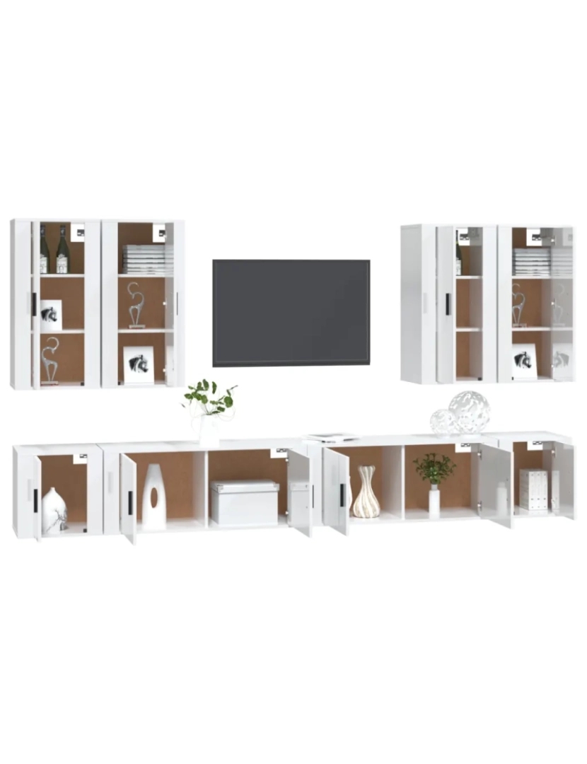 imagem de 8 pcs conjunto móveis de TV，Mobiliário TV de Salon，Combinação Móvel TV madeira processada branco brilhante CFW9026163