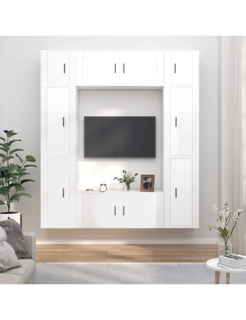 Vidaxl - 8 pcs conjunto móveis de TV，Mobiliário TV de Salon，Combinação Móvel TV madeira processada branco brilhante CFW683258