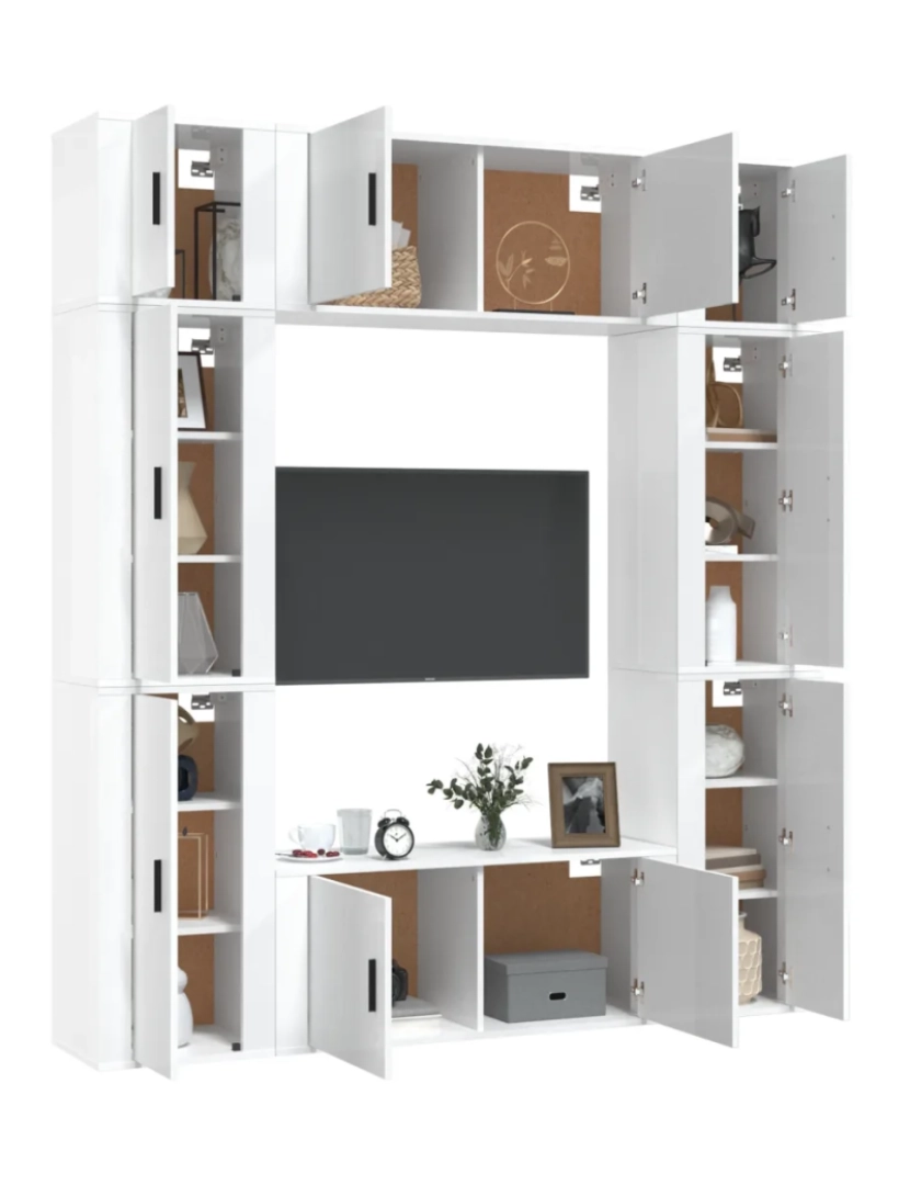 imagem de 8 pcs conjunto móveis de TV，Mobiliário TV de Salon，Combinação Móvel TV madeira processada branco brilhante CFW6832583