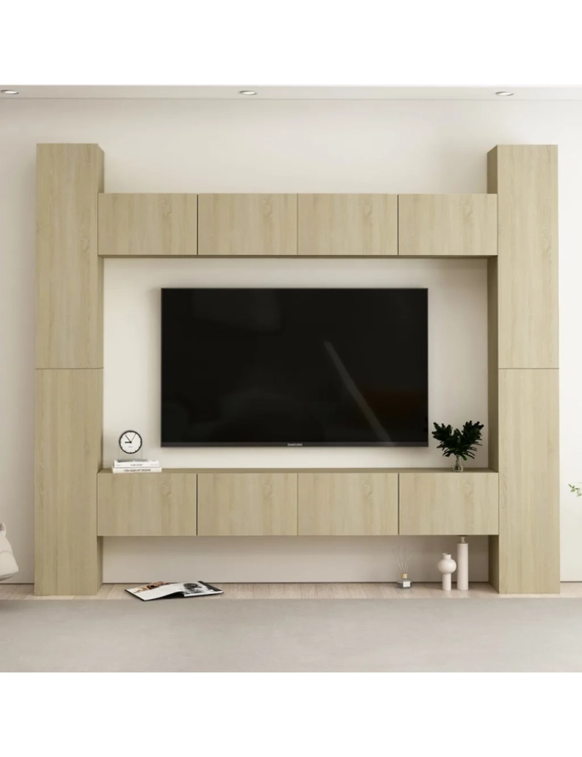 imagem de 8 pcs conjunto de móveis de TV，Mobiliário TV de Salon，Combinação Móvel TV contraplacado cor carvalho sonoma CFW8438641