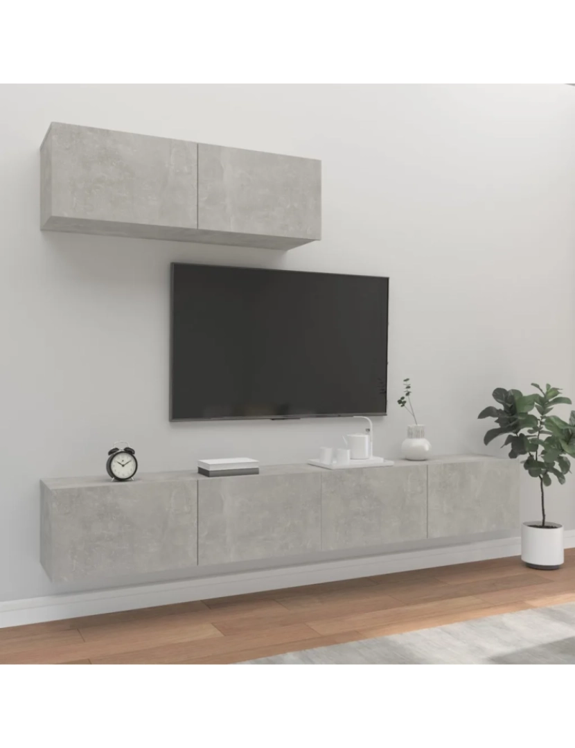 imagem de 3 pcs Conjunto móveis de TV，Mobiliário TV de Salon，Combinação Móvel TV madeira processada cinzento cimento CFW2817821