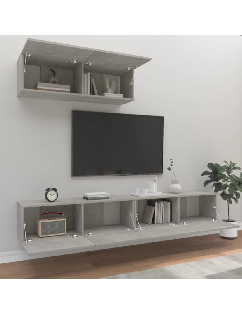 imagem de 3 pcs Conjunto móveis de TV，Mobiliário TV de Salon，Combinação Móvel TV madeira processada cinzento cimento CFW2817823
