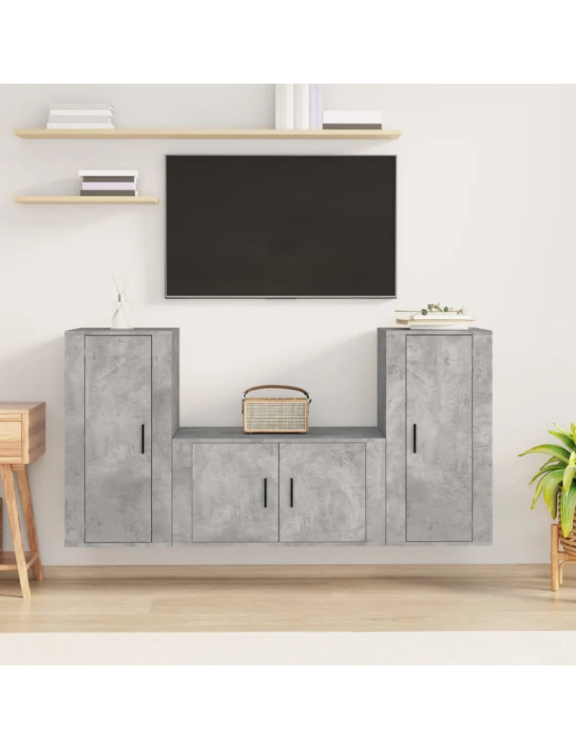 Vidaxl - 3 pcs Conjunto móveis de TV，Mobiliário TV de Salon，Combinação Móvel TV madeira processada cinzento cimento CFW191616