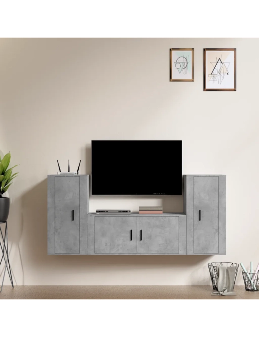 Vidaxl - 3 pcs Conjunto móveis de TV，Mobiliário TV de Salon，Combinação Móvel TV madeira processada cinzento cimento CFW114416