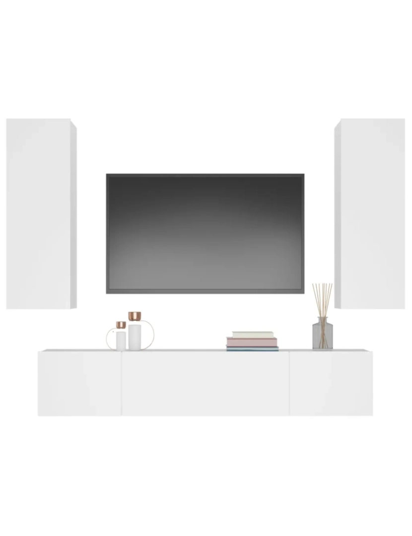 imagem de 4 pcs Conjunto móveis de TV，Mobiliário TV de Salon，Combinação Móvel TV madeira processada branco CFW5826774