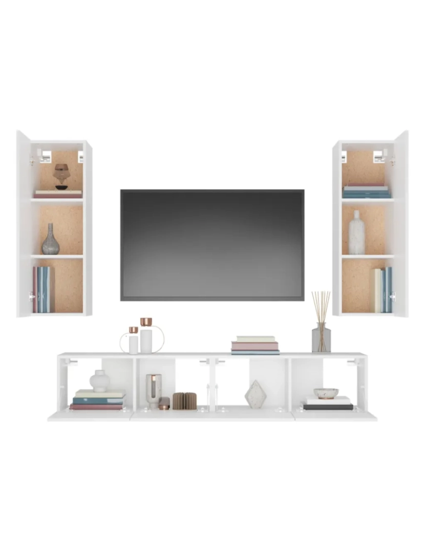 imagem de 4 pcs Conjunto móveis de TV，Mobiliário TV de Salon，Combinação Móvel TV madeira processada branco CFW5826775