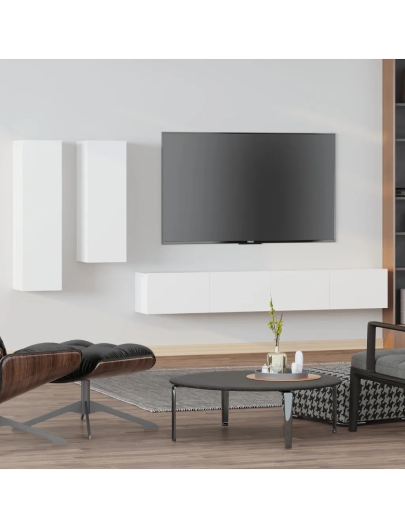 imagem de 4 pcs Conjunto móveis de TV，Mobiliário TV de Salon，Combinação Móvel TV madeira processada branco CFW2352871