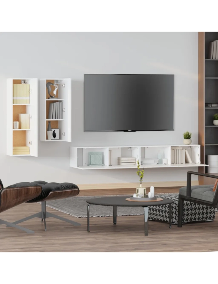 imagem de 4 pcs Conjunto móveis de TV，Mobiliário TV de Salon，Combinação Móvel TV madeira processada branco CFW2352873