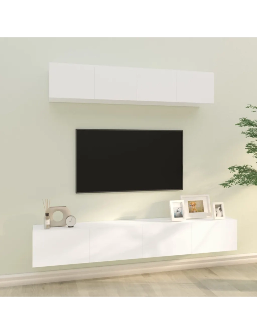 imagem de 4 pcs Conjunto móveis de TV，Mobiliário TV de Salon，Combinação Móvel TV madeira processada branco CFW9467471