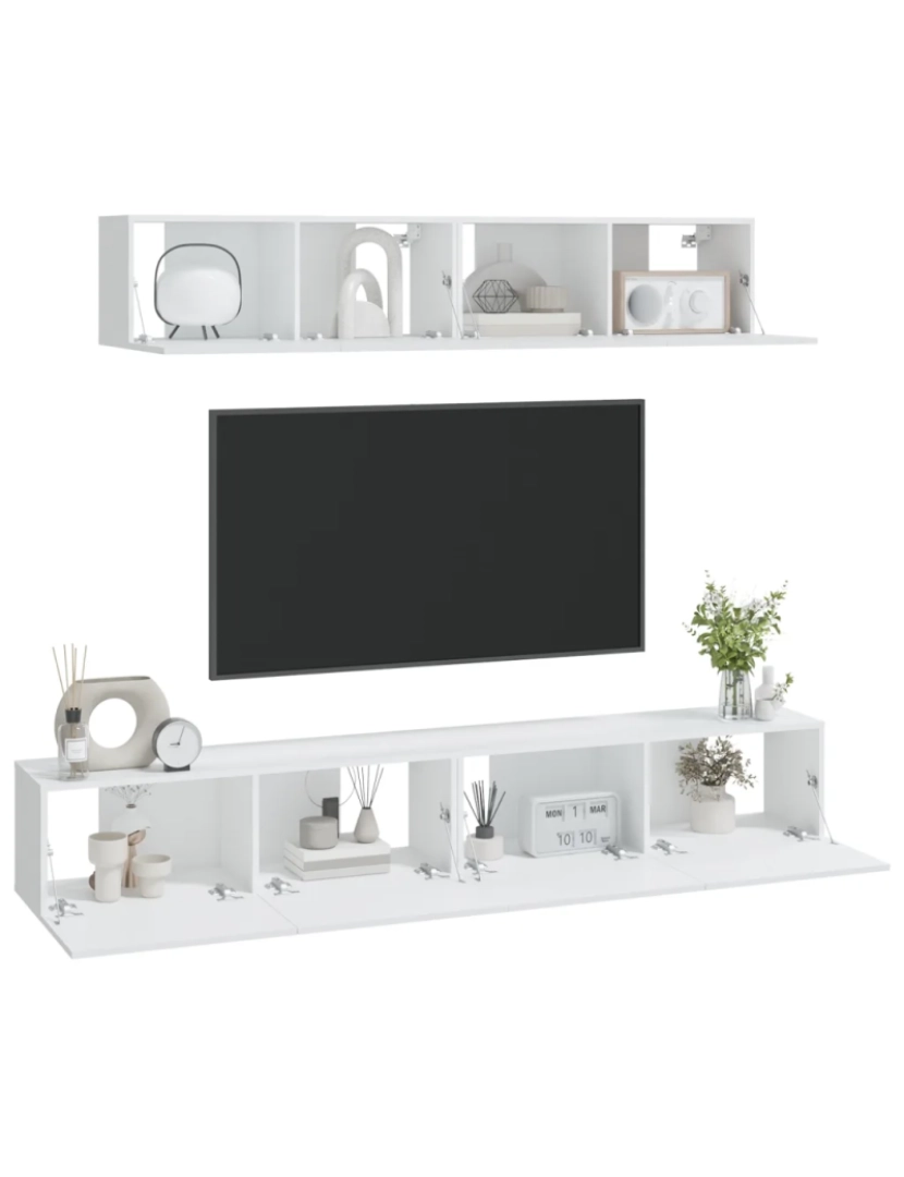 imagem de 4 pcs Conjunto móveis de TV，Mobiliário TV de Salon，Combinação Móvel TV madeira processada branco CFW9467477