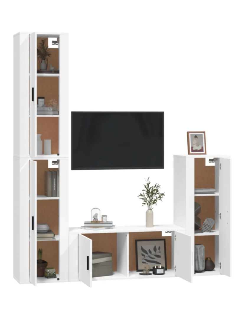imagem de 4 pcs Conjunto móveis de TV，Mobiliário TV de Salon，Combinação Móvel TV madeira processada branco CFW8168813