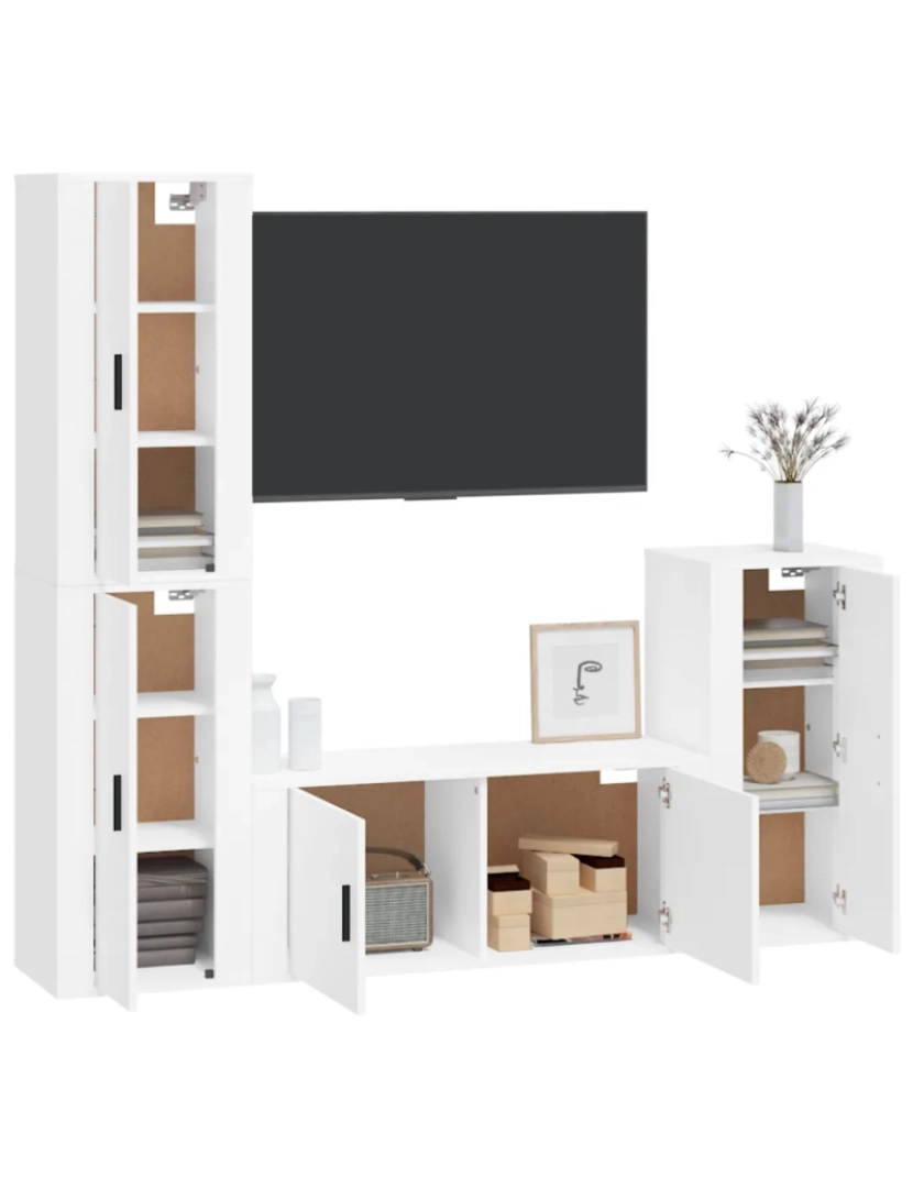 imagem de 4 pcs Conjunto móveis de TV，Mobiliário TV de Salon，Combinação Móvel TV madeira processada branco CFW5822633