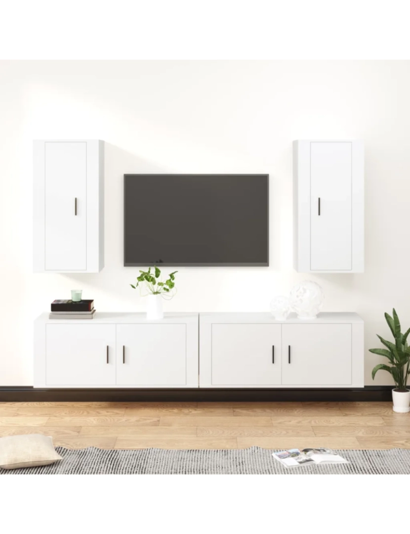 imagem de 4 pcs Conjunto móveis de TV，Mobiliário TV de Salon，Combinação Móvel TV madeira processada branco CFW4192871