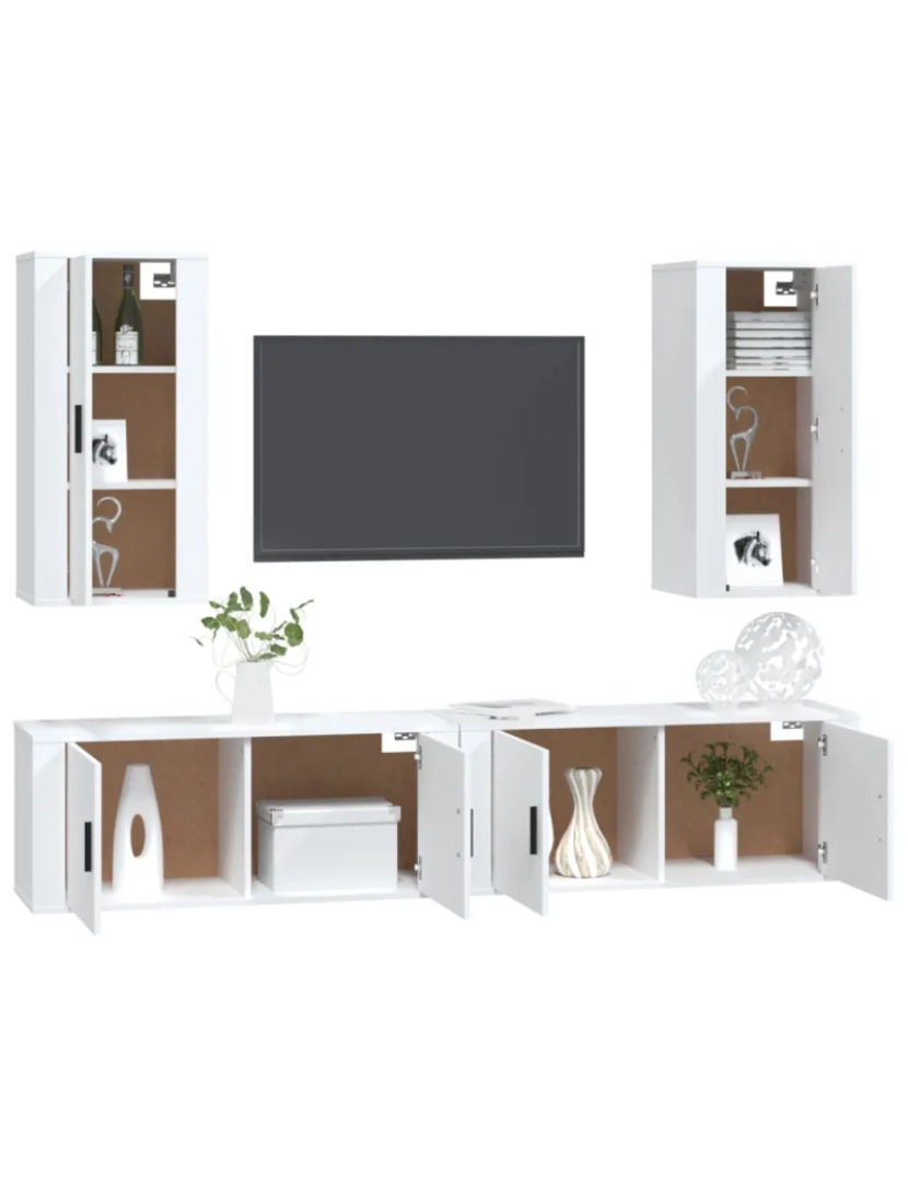 imagem de 4 pcs Conjunto móveis de TV，Mobiliário TV de Salon，Combinação Móvel TV madeira processada branco CFW4192873