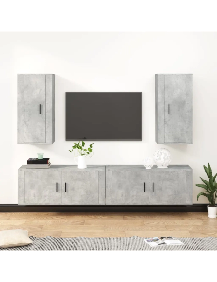 imagem de 4 pcs Conjunto móveis de TV，Mobiliário TV de Salon，Combinação Móvel TV madeira processada cinzento cimento CFW9925881