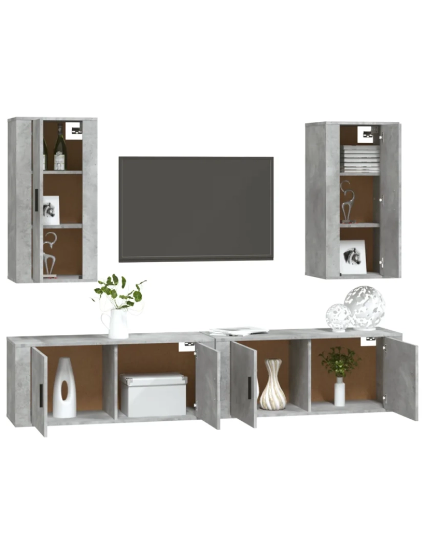 imagem de 4 pcs Conjunto móveis de TV，Mobiliário TV de Salon，Combinação Móvel TV madeira processada cinzento cimento CFW9925883