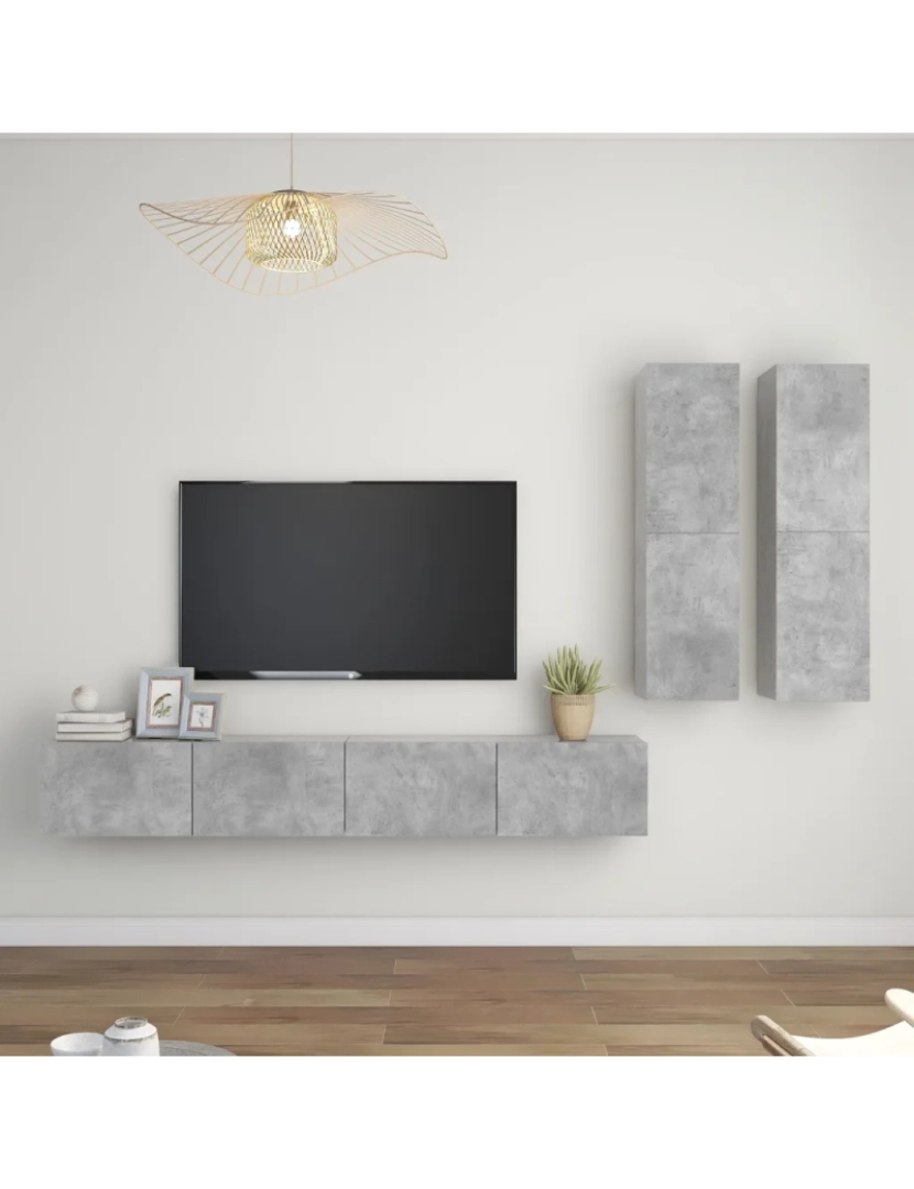 imagem de 4 pcs Conjunto móveis de TV，Mobiliário TV de Salon，Combinação Móvel TV madeira processada cinzento cimento CFW7915851