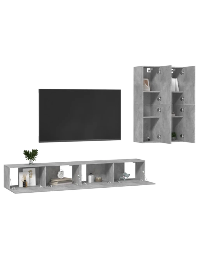 imagem de 4 pcs Conjunto móveis de TV，Mobiliário TV de Salon，Combinação Móvel TV madeira processada cinzento cimento CFW7915853