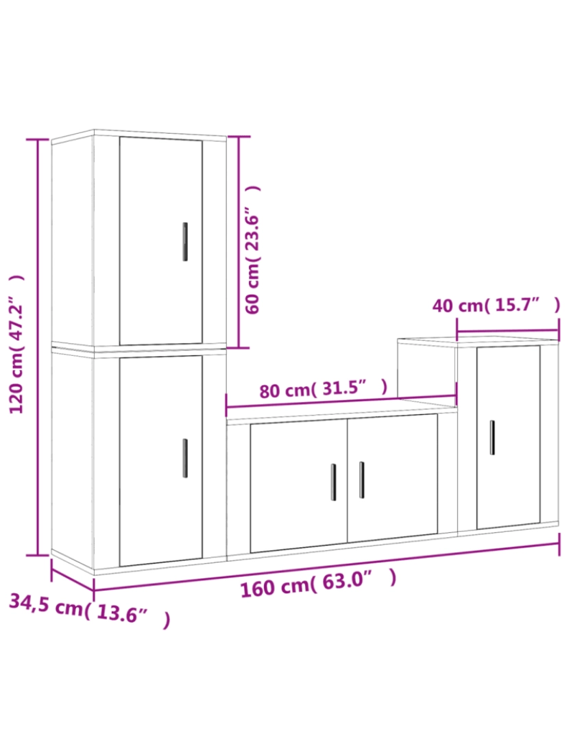 imagem de 4 pcs Conjunto móveis de TV，Mobiliário TV de Salon，Combinação Móvel TV madeira processada cinzento cimento CFW7032647