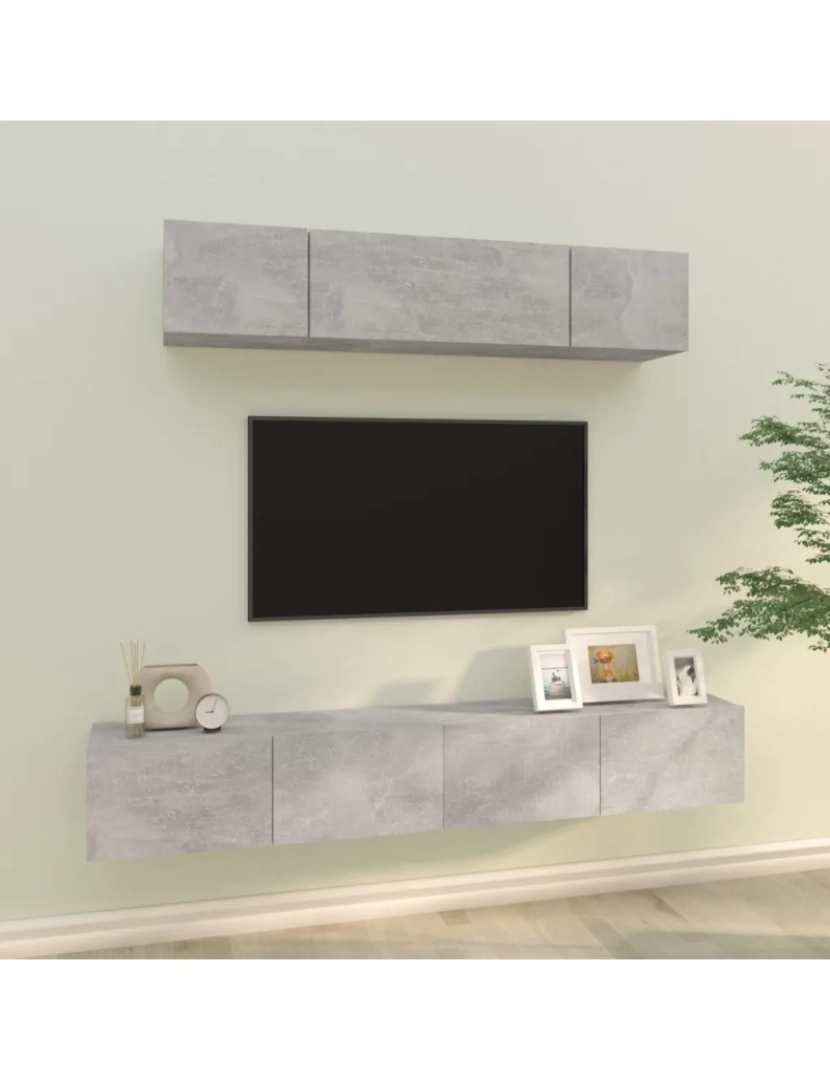 imagem de 4 pcs Conjunto móveis de TV，Mobiliário TV de Salon，Combinação Móvel TV madeira processada cinzento cimento CFW9579501