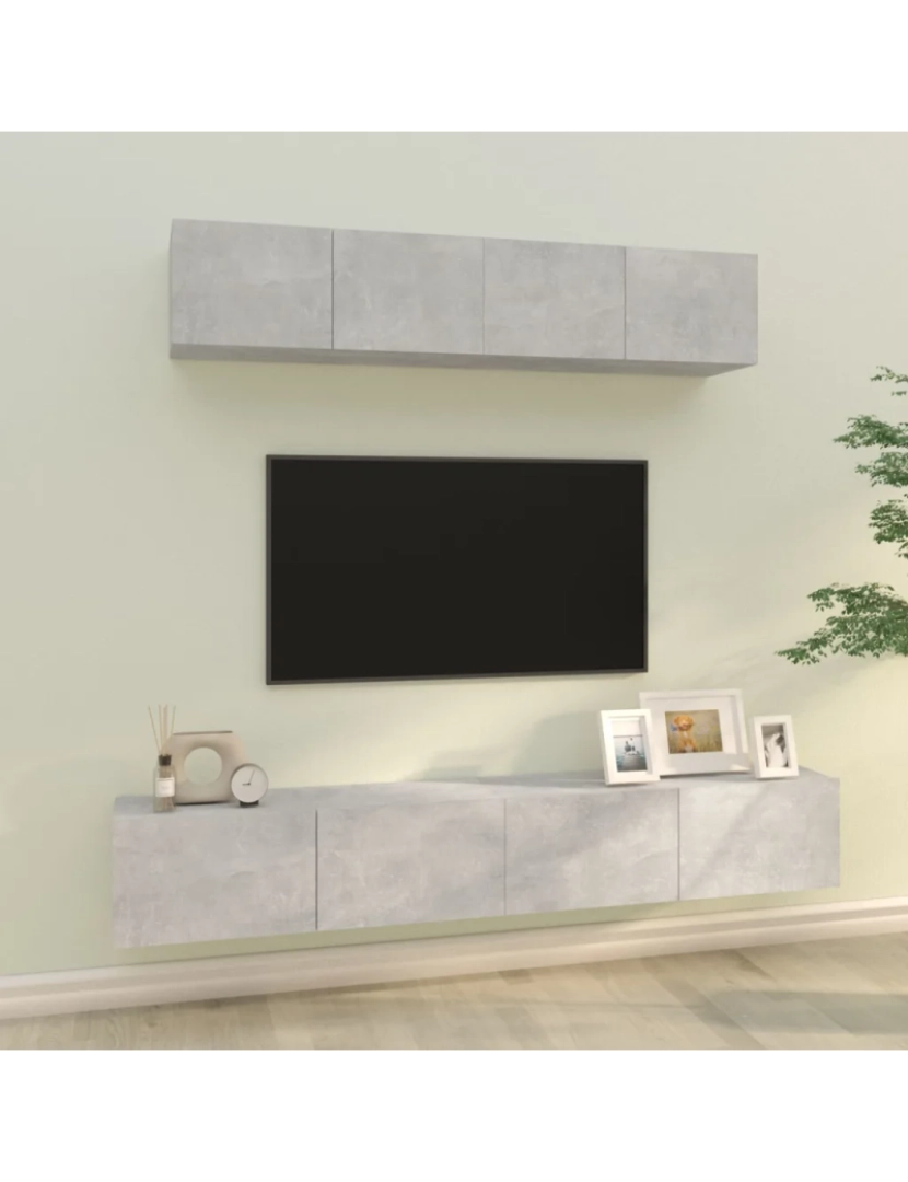 Vidaxl - 4 pcs Conjunto móveis de TV，Mobiliário TV de Salon，Combinação Móvel TV madeira processada cinzento cimento CFW642256