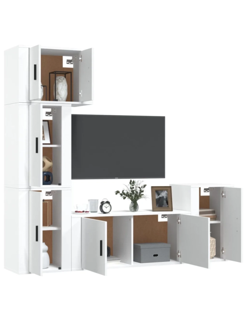 imagem de 5 pcs Conjunto móveis de TV，Mobiliário TV de Salon，Combinação Móvel TV madeira processada branco CFW3810003