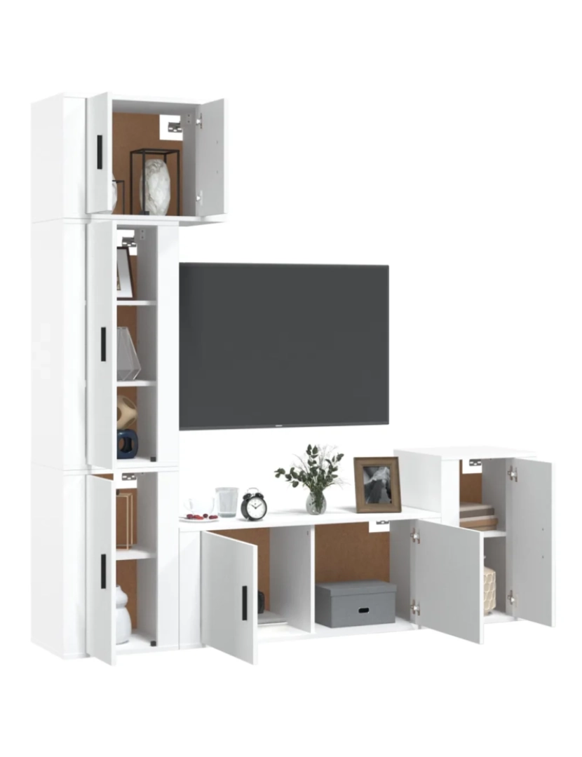 imagem de 5 pcs Conjunto móveis de TV，Mobiliário TV de Salon，Combinação Móvel TV madeira processada branco CFW9842563