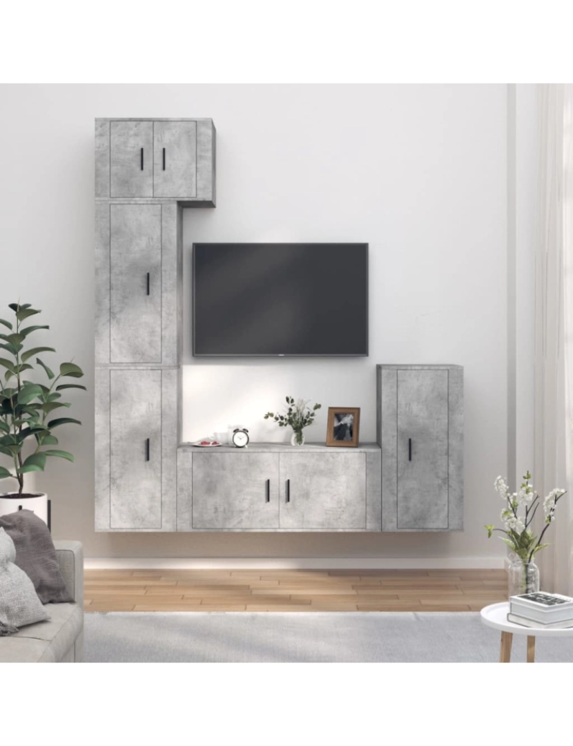 Vidaxl - 5 pcs Conjunto móveis de TV，Mobiliário TV de Salon，Combinação Móvel TV madeira processada cinzento cimento CFW736141