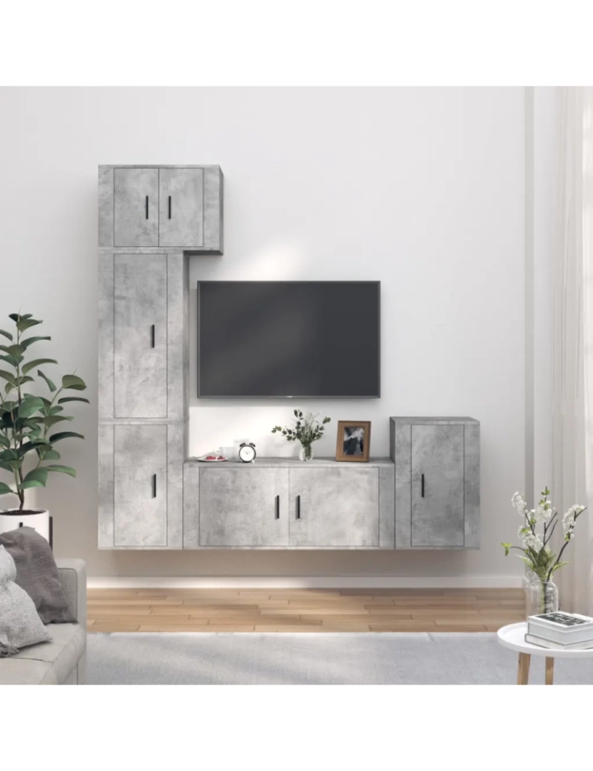 Vidaxl - 5 pcs Conjunto móveis de TV，Mobiliário TV de Salon，Combinação Móvel TV madeira processada cinzento cimento CFW960114