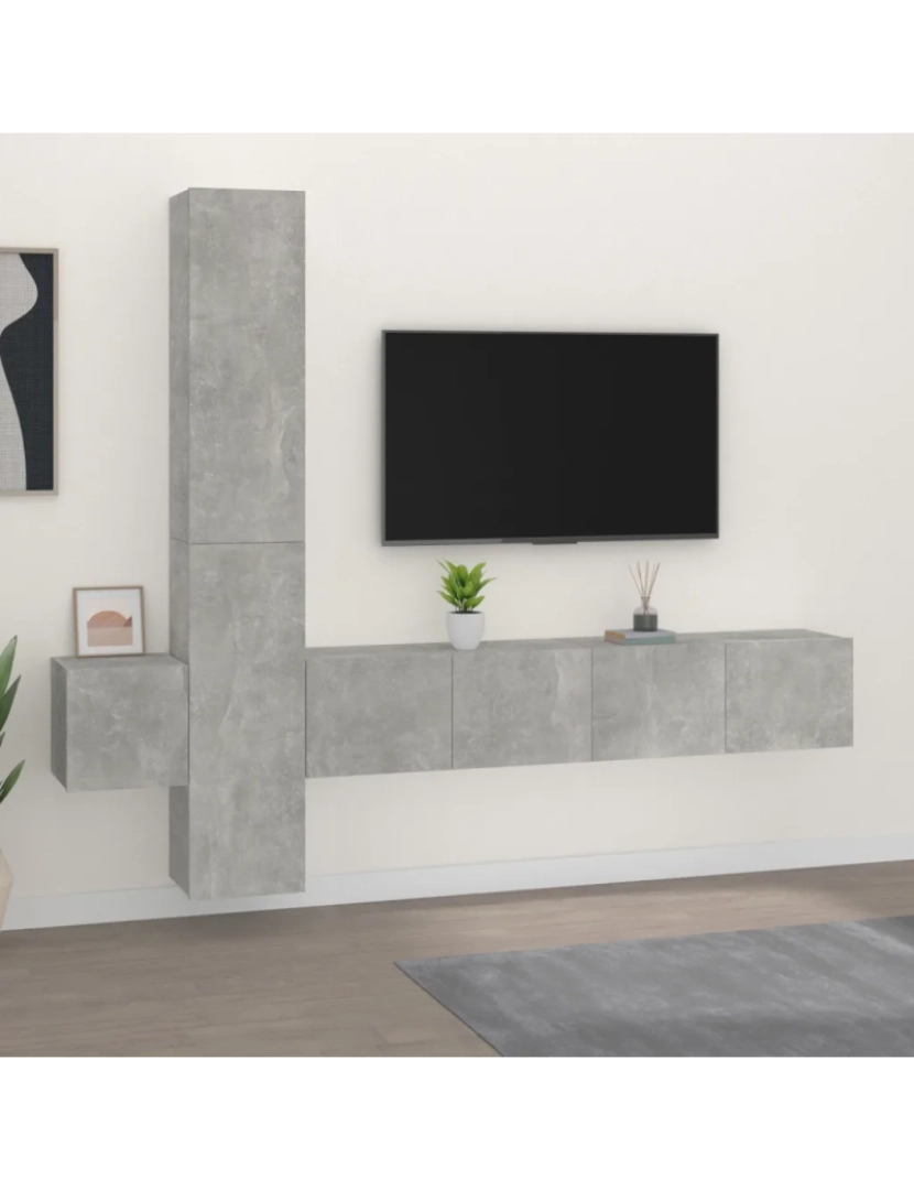imagem de 5 pcs Conjunto móveis de TV，Mobiliário TV de Salon，Combinação Móvel TV madeira processada cinzento cimento CFW7633161