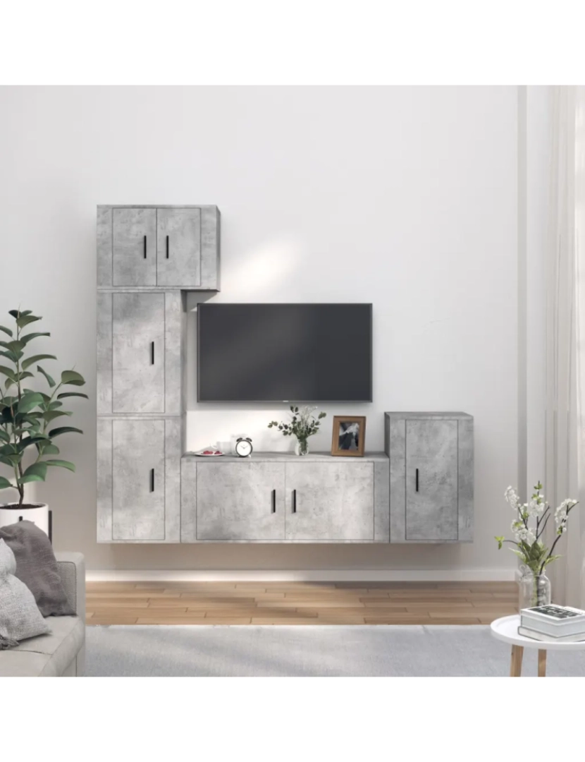 Vidaxl - 5 pcs Conjunto móveis de TV，Mobiliário TV de Salon，Combinação Móvel TV madeira processada cinzento cimento CFW155516