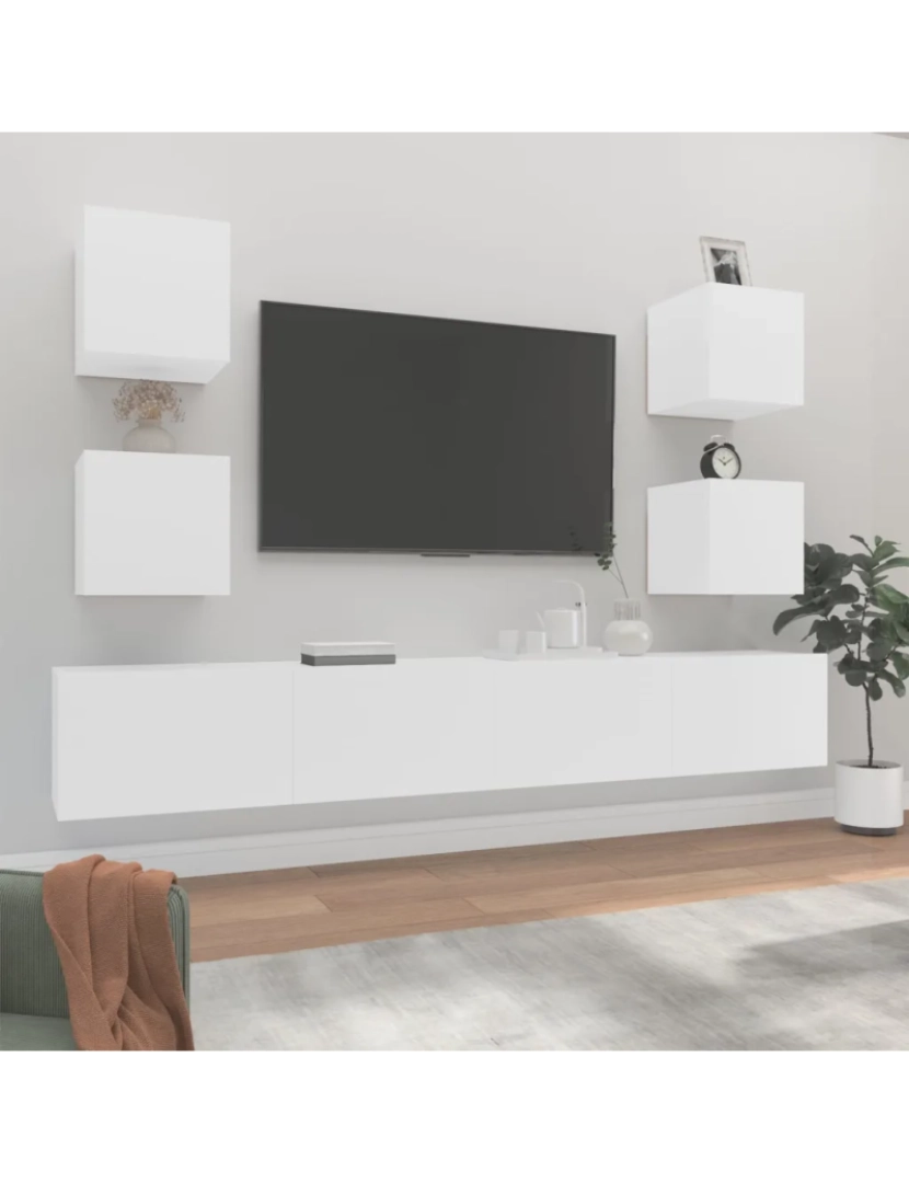 imagem de 6 pcs Conjunto móveis de TV，Mobiliário TV de Salon，Combinação Móvel TV madeira processada branco CFW5940881