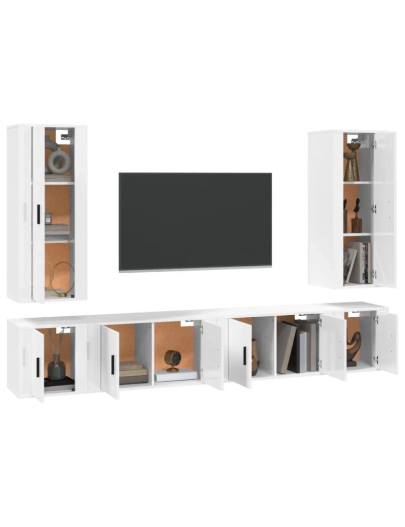 imagem de 6 pcs Conjunto móveis de TV，Mobiliário TV de Salon，Combinação Móvel TV madeira processada branco CFW8983263