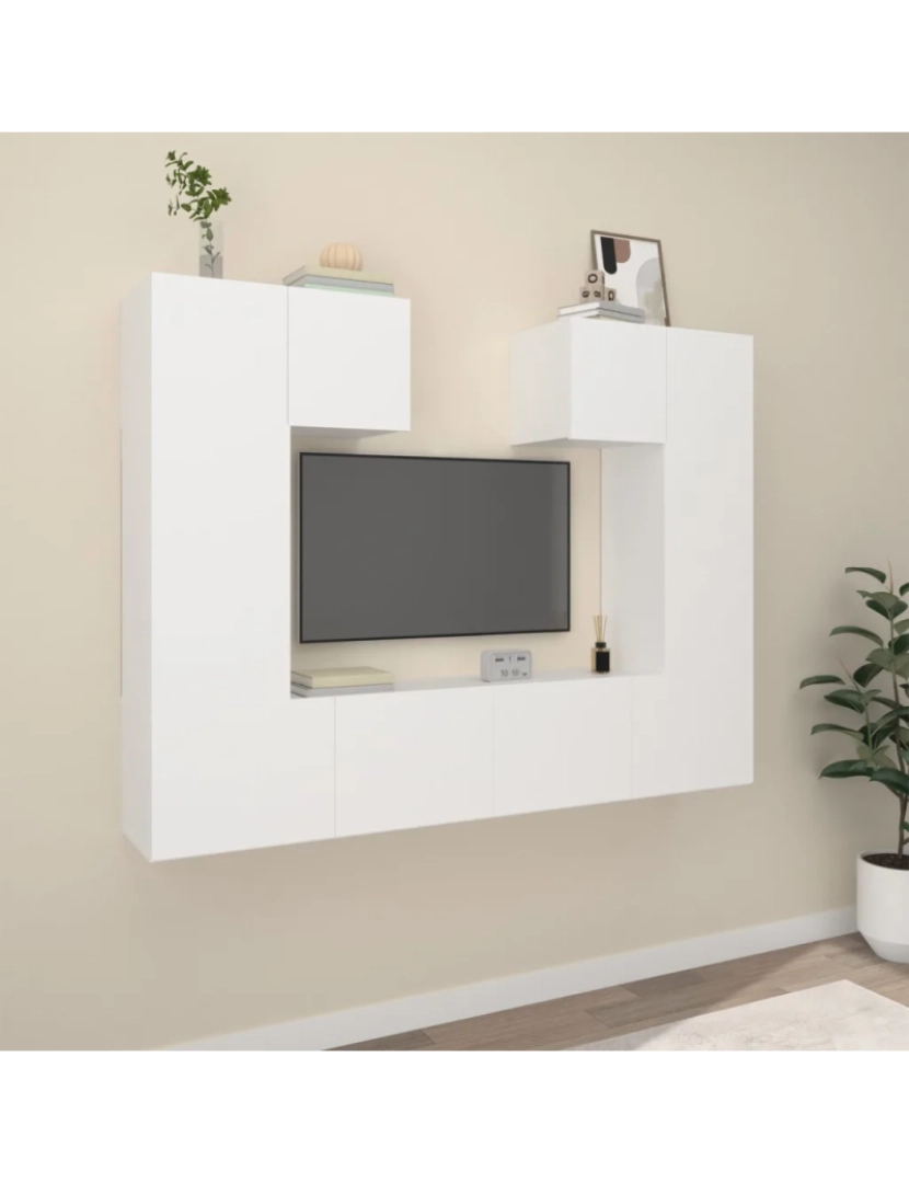 imagem de 6 pcs Conjunto móveis de TV，Mobiliário TV de Salon，Combinação Móvel TV madeira processada branco CFW4466791
