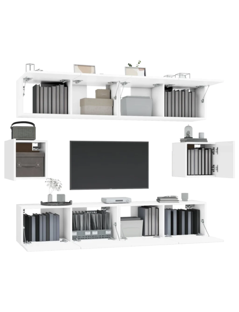 imagem de 6 pcs Conjunto móveis de TV，Mobiliário TV de Salon，Combinação Móvel TV madeira processada branco CFW7977374