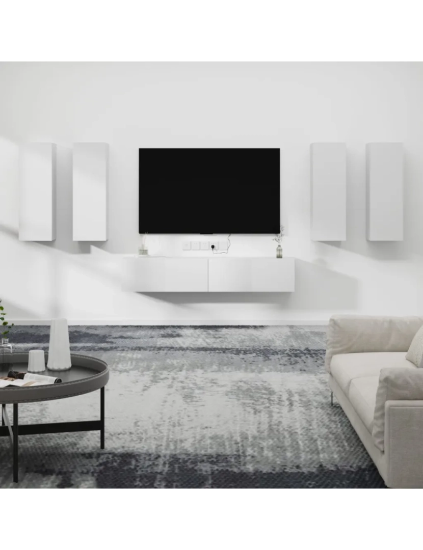 imagem de 6 pcs Conjunto móveis de TV，Mobiliário TV de Salon，Combinação Móvel TV madeira processada branco CFW2648131