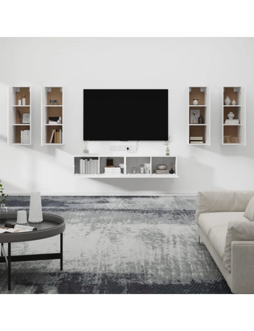 imagem de 6 pcs Conjunto móveis de TV，Mobiliário TV de Salon，Combinação Móvel TV madeira processada branco CFW2648133