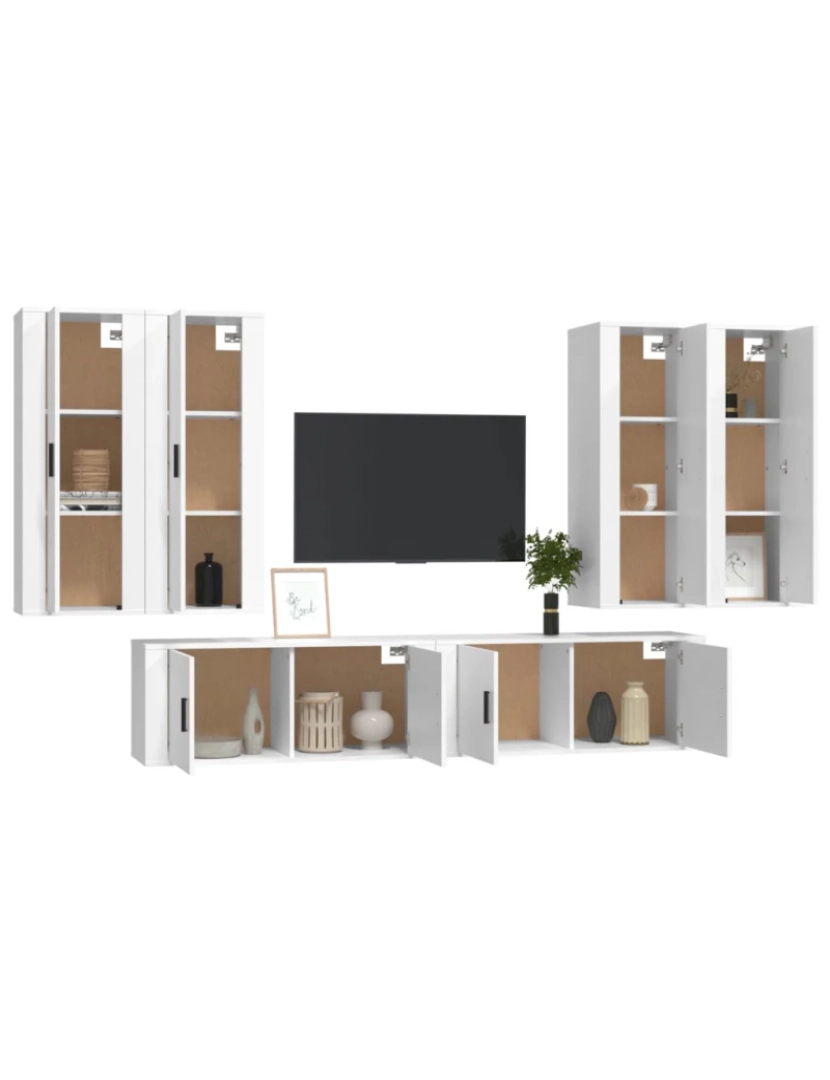 imagem de 6 pcs Conjunto móveis de TV，Mobiliário TV de Salon，Combinação Móvel TV madeira processada branco CFW1277313