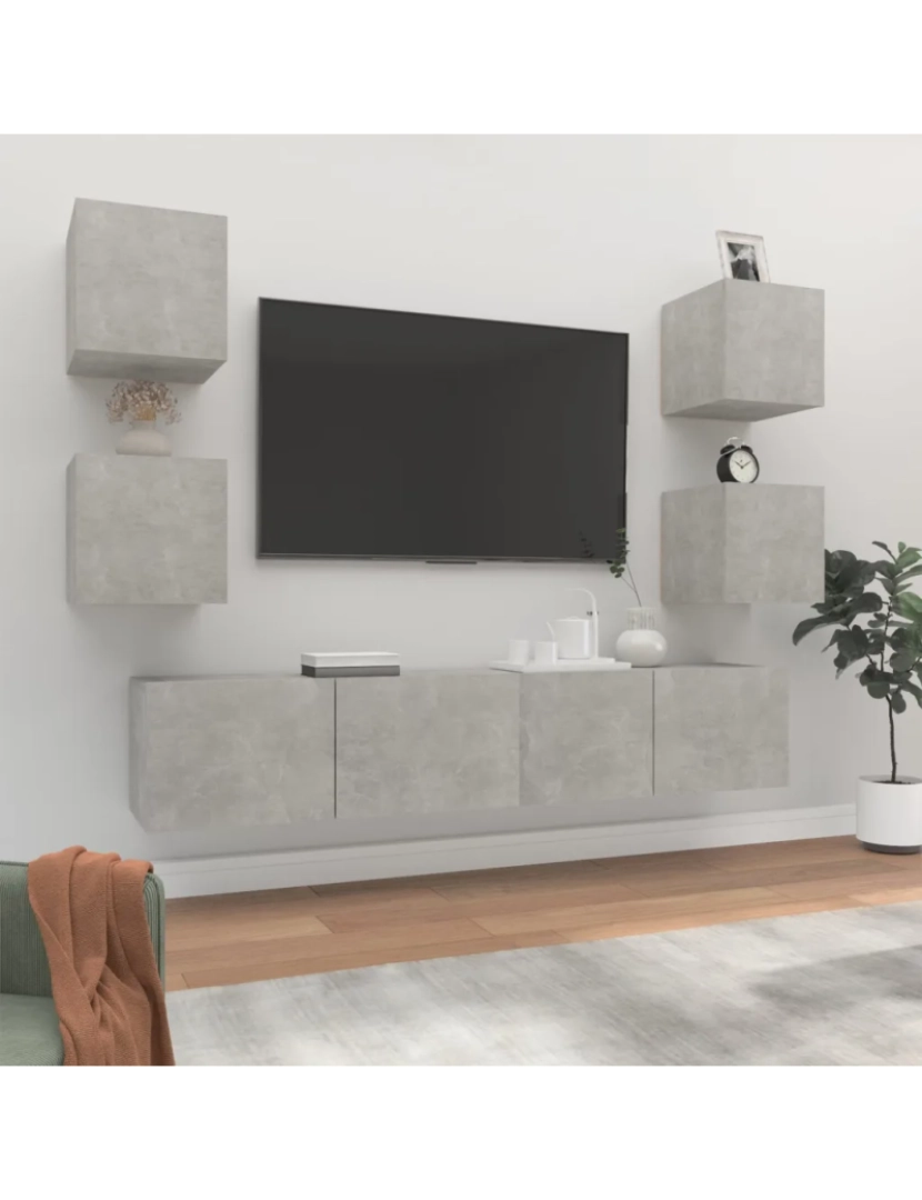 Vidaxl - 6 pcs Conjunto móveis de TV，Mobiliário TV de Salon，Combinação Móvel TV madeira processada cinzento cimento CFW563038