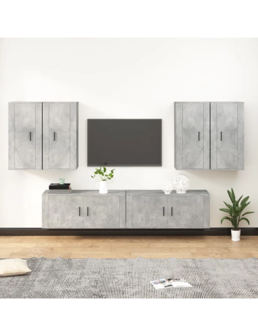 imagem de 6 pcs Conjunto móveis de TV，Mobiliário TV de Salon，Combinação Móvel TV madeira processada cinzento cimento CFW4697791