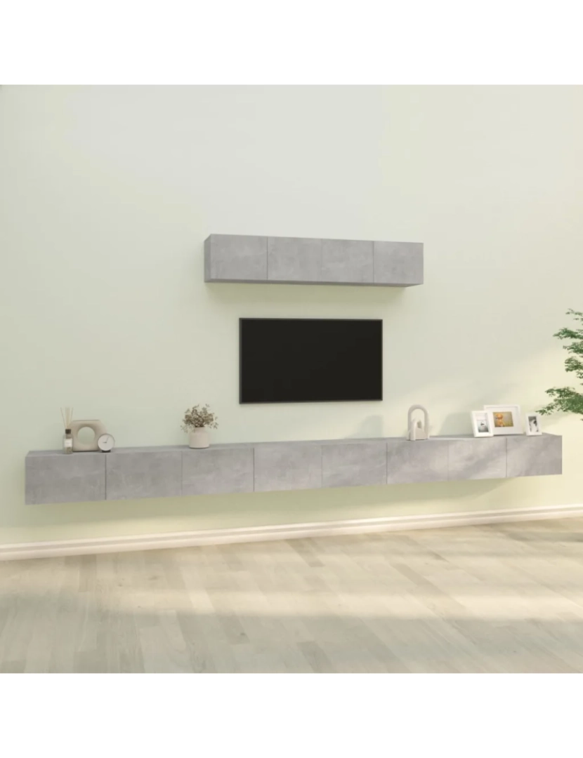 imagem de 6 pcs Conjunto móveis de TV，Mobiliário TV de Salon，Combinação Móvel TV madeira processada cinzento cimento CFW1267271