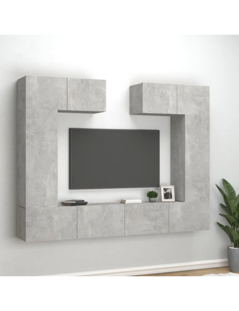 imagem de 6 pcs Conjunto móveis de TV，Mobiliário TV de Salon，Combinação Móvel TV madeira processada cinzento cimento CFW5527891
