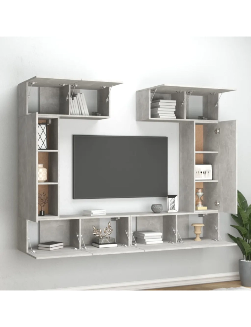 imagem de 6 pcs Conjunto móveis de TV，Mobiliário TV de Salon，Combinação Móvel TV madeira processada cinzento cimento CFW5527893