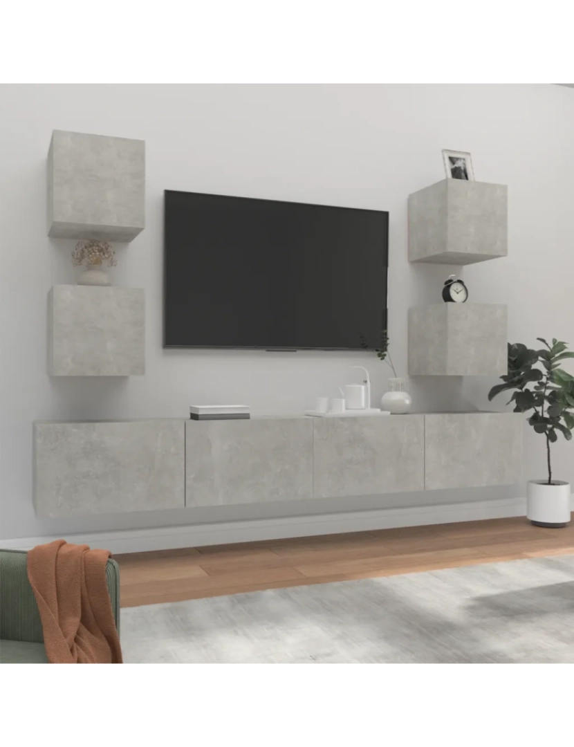 Vidaxl - 6 pcs Conjunto móveis de TV，Mobiliário TV de Salon，Combinação Móvel TV madeira processada cinzento cimento CFW609366