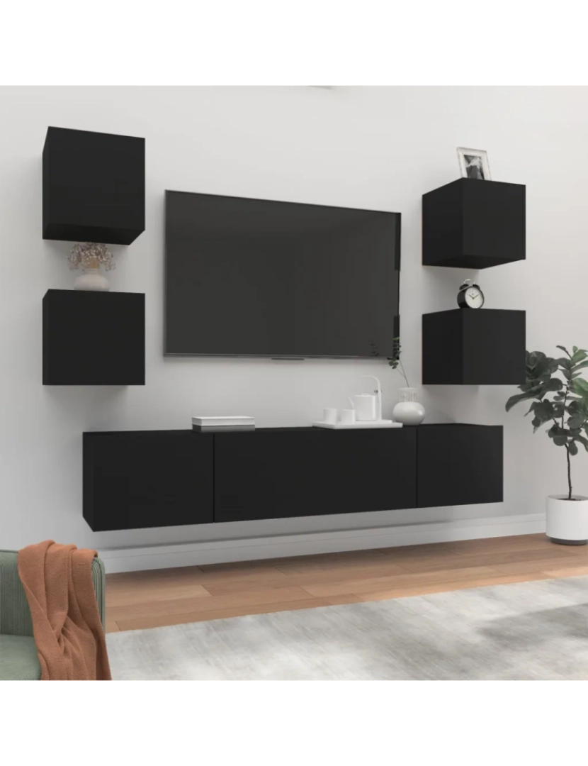 Vidaxl - 6 pcs Conjunto móveis de TV，Mobiliário TV de Salon，Combinação Móvel TV madeira processada preto CFW544489